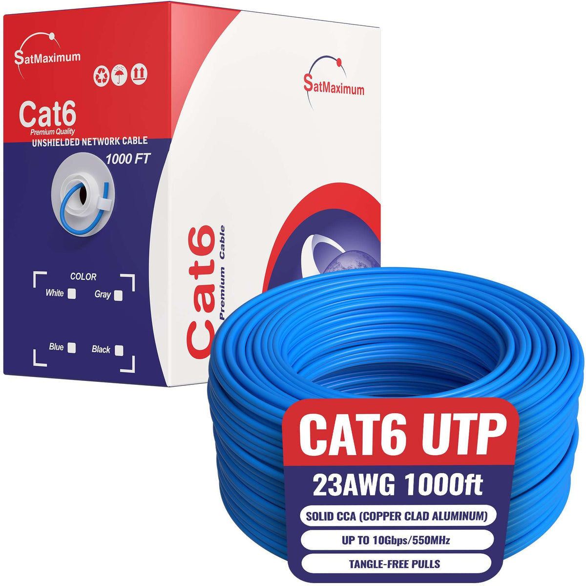 CAT6 Cable 1000ft Solid Ethernet LAN UTP Cable 23AWG 550Mhz RJ45 CCA Wire Blue Z6348