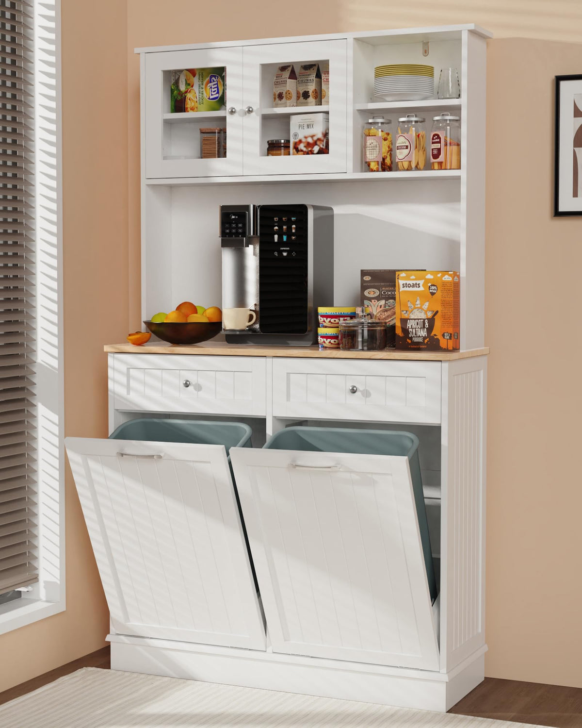 White Tilt Out Trash Can Cabinet T59339