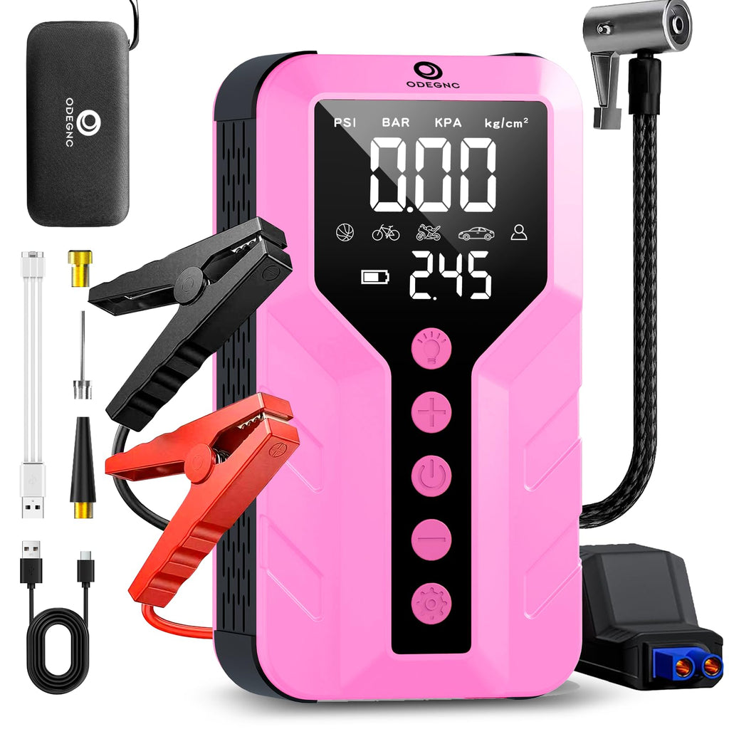 Deep Pink Lithium Ion 6000 Amps Peak Jump Starter with Air Compressor O63444