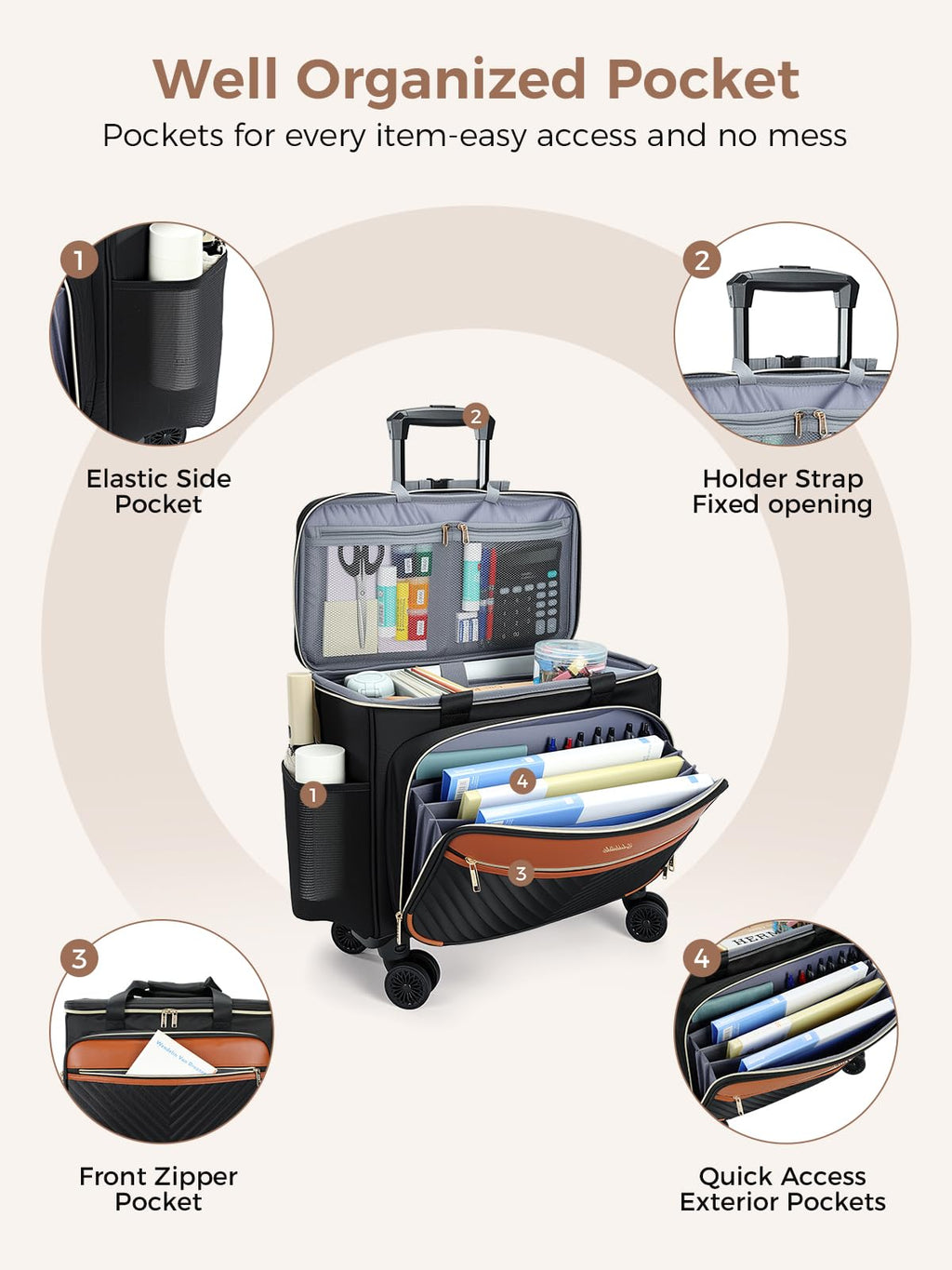 Rolling Teacher Bag with 4-Wheels 360° Spinner C2256