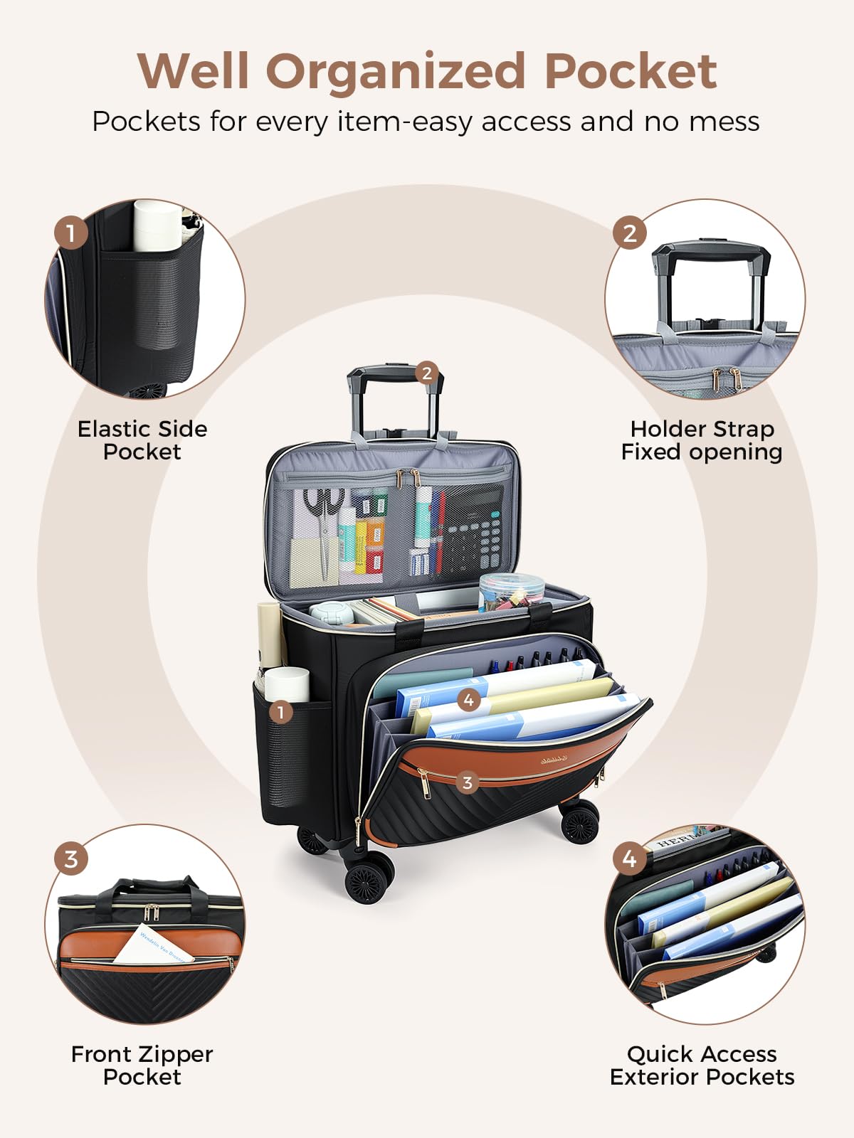 Rolling Teacher Bag with 4-Wheels 360° Spinner C2256