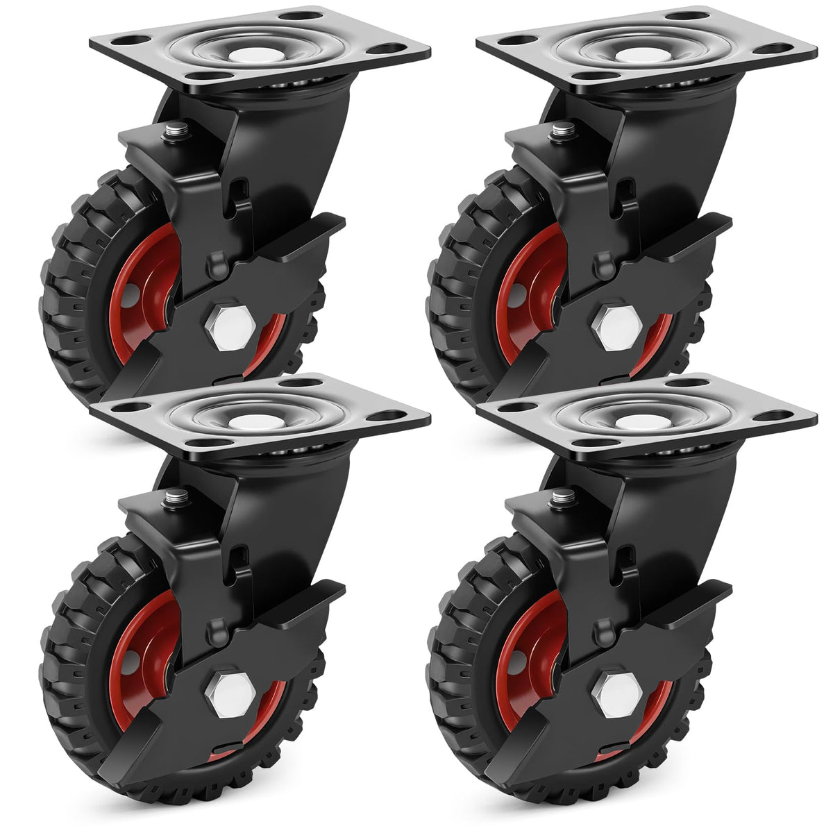 5 Inch Heavy Duty Rubber Casters Set of 4 with Brake G428860