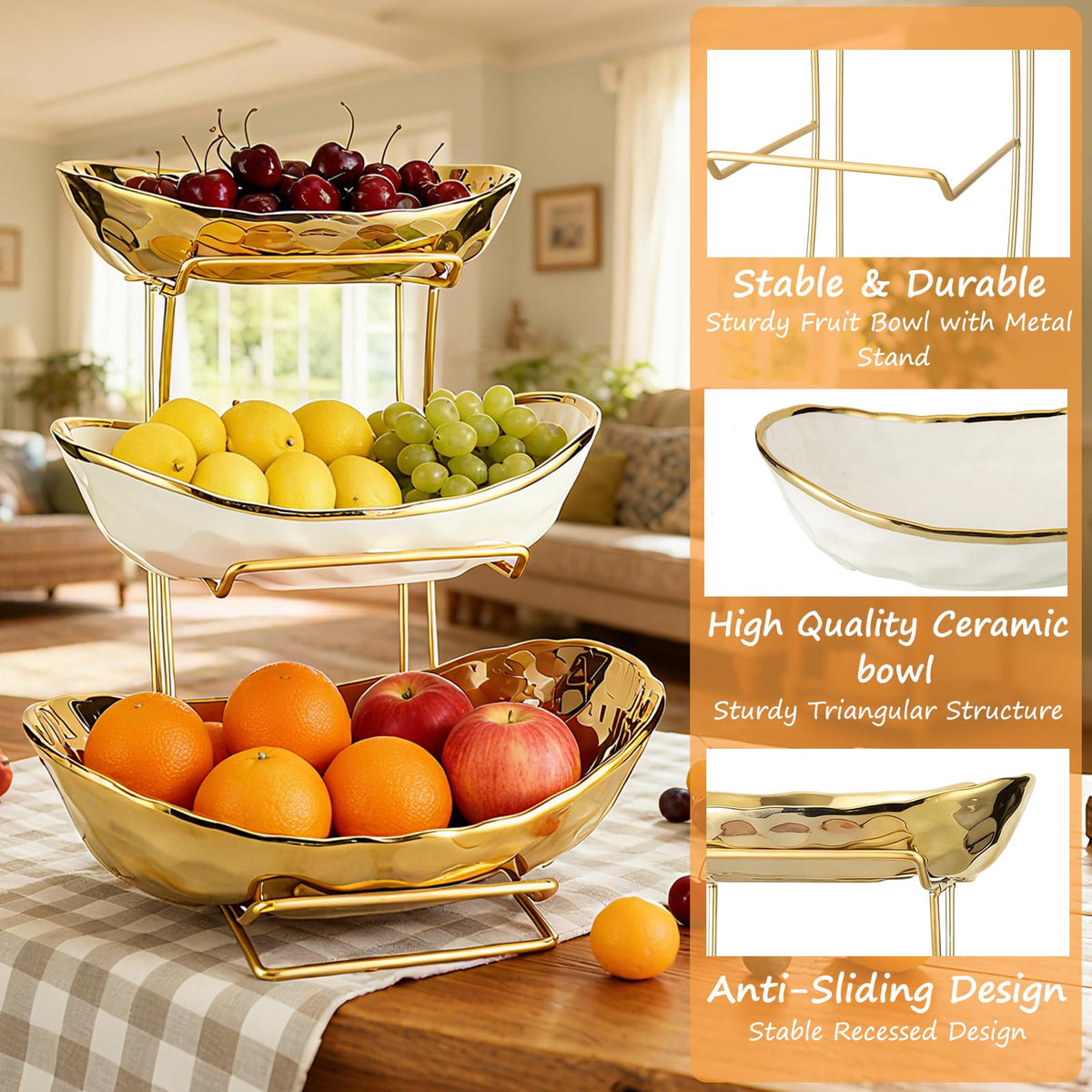 3 Tier Ceramic Fruit Bowl with Metal Rack H253