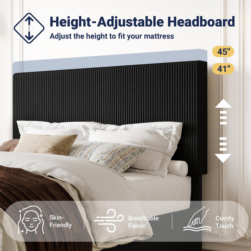 Queen Bed Frame with Adjustable Corduroy Headboard K723234