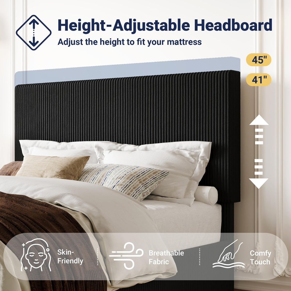 Queen Bed Frame with Adjustable Corduroy Headboard K723234