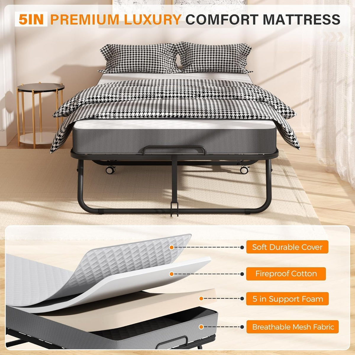 75"x 38" Twin Size Folding Bed with 5" Memory Foam Mattress A695410