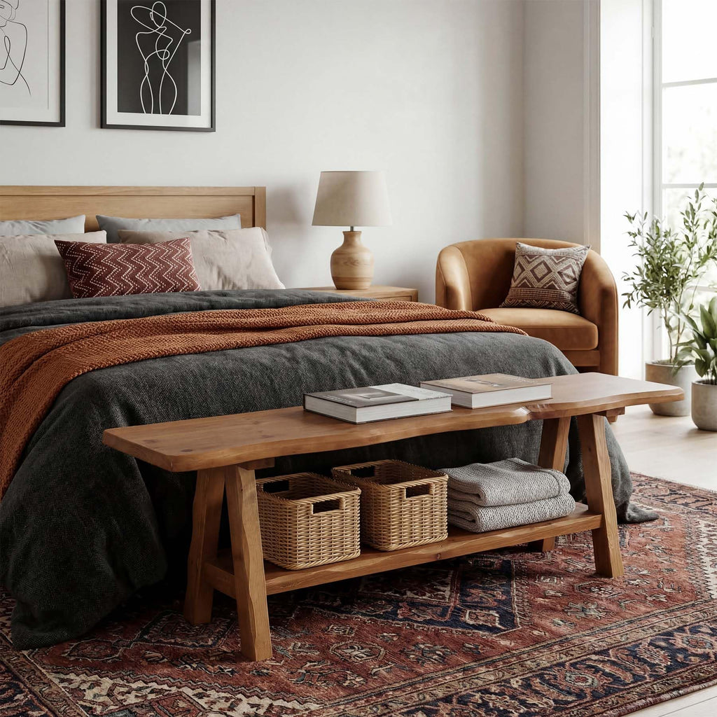Brown Solid Wood Entryway Bench I4200