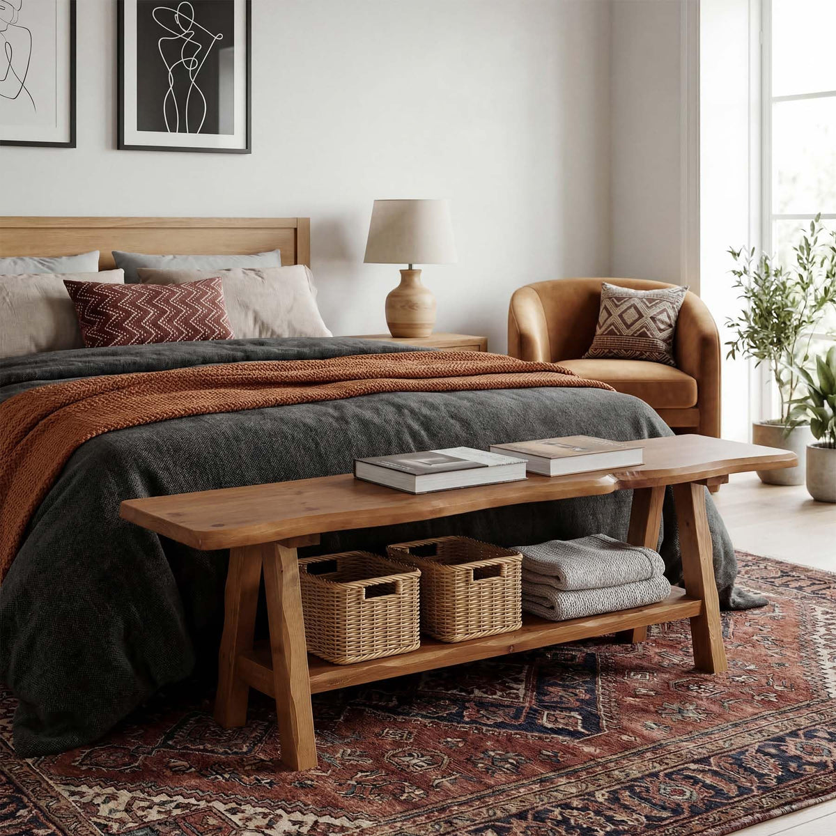 Brown Solid Wood Entryway Bench I4200