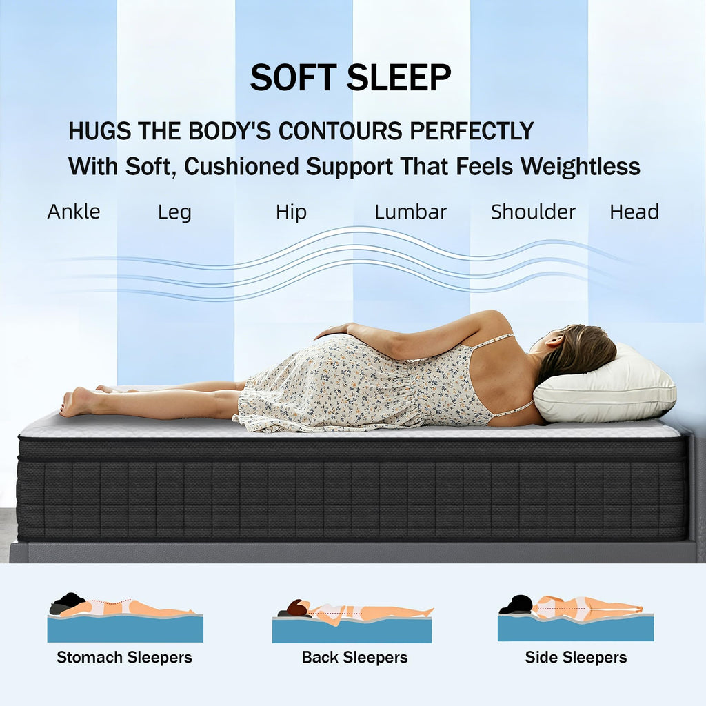 Queen 12 Inch Memory Foam Hybrid Pocket Spring Medium Firm Mattress J72917