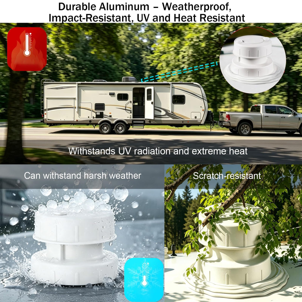 Aluminum RV Plumbing Vent Cap, Camper Roof Sewer Cap White 2 Packs F5433