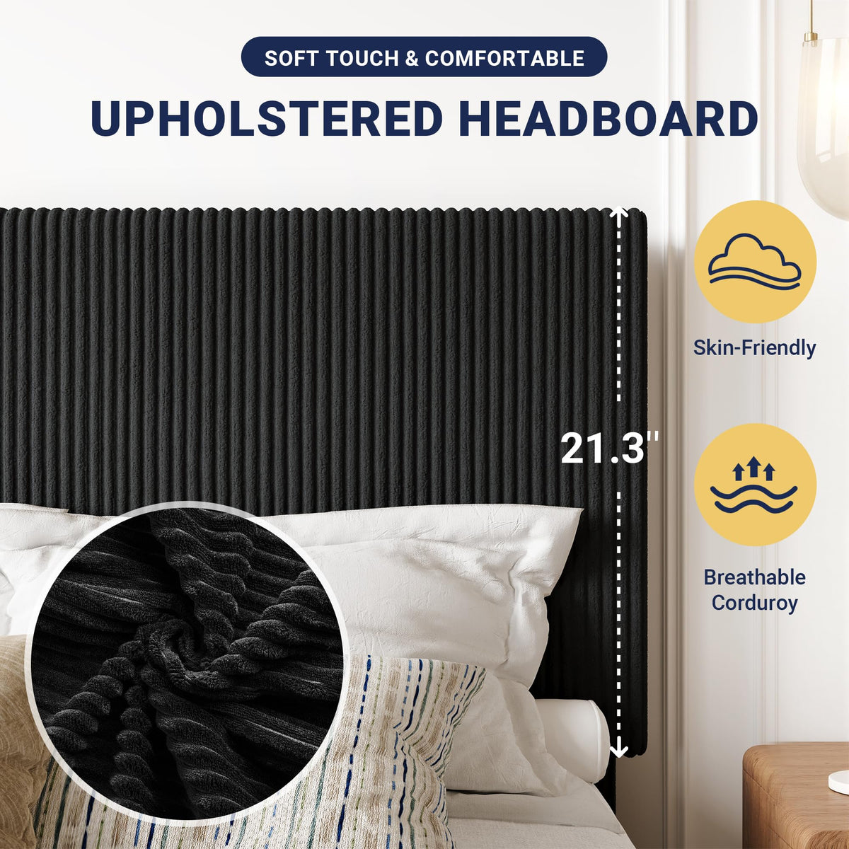 Queen Bed Frame with Adjustable Corduroy Headboard K723234