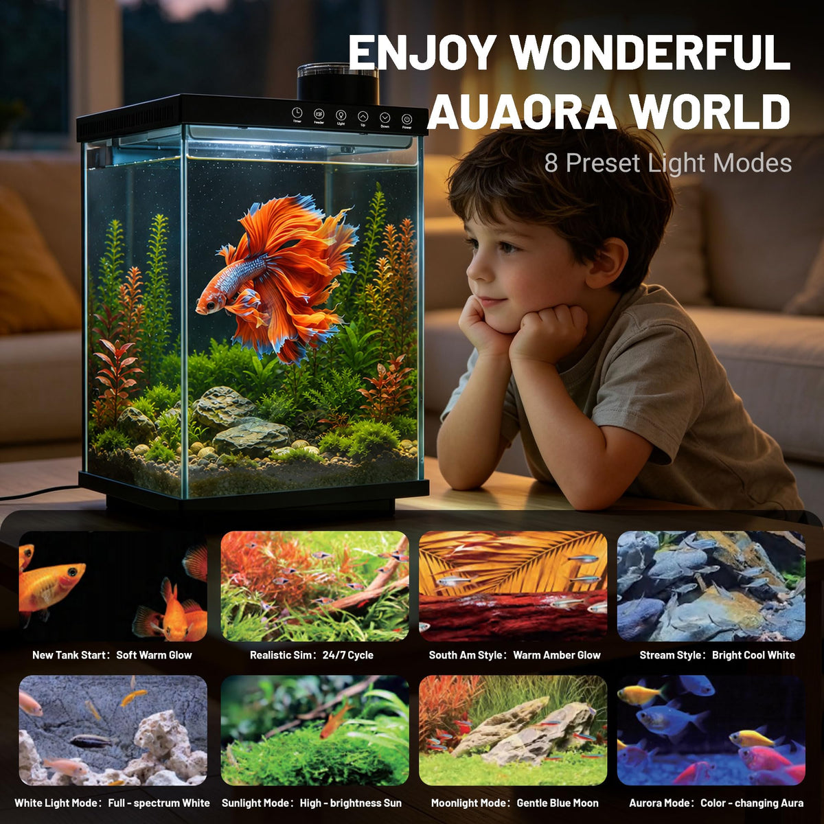 4 Gallon Ultra-Clear Glass Aquarium Kit with Auto Feeder B5728