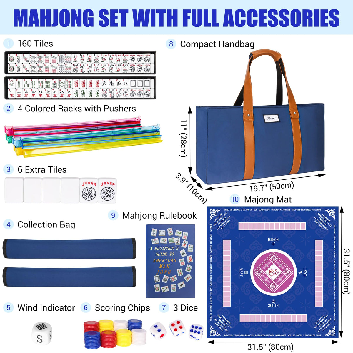 American Mahjong Game Set with Mat and Racks Q916257