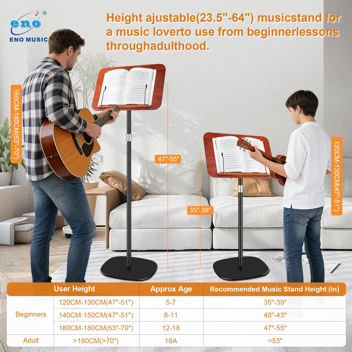 Height Adjustable Solid Wooden Music Stand V855