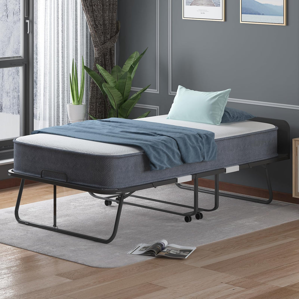 75" x 46" Folding Bed with 5" Memory Foam Mattress and Headboard M2906