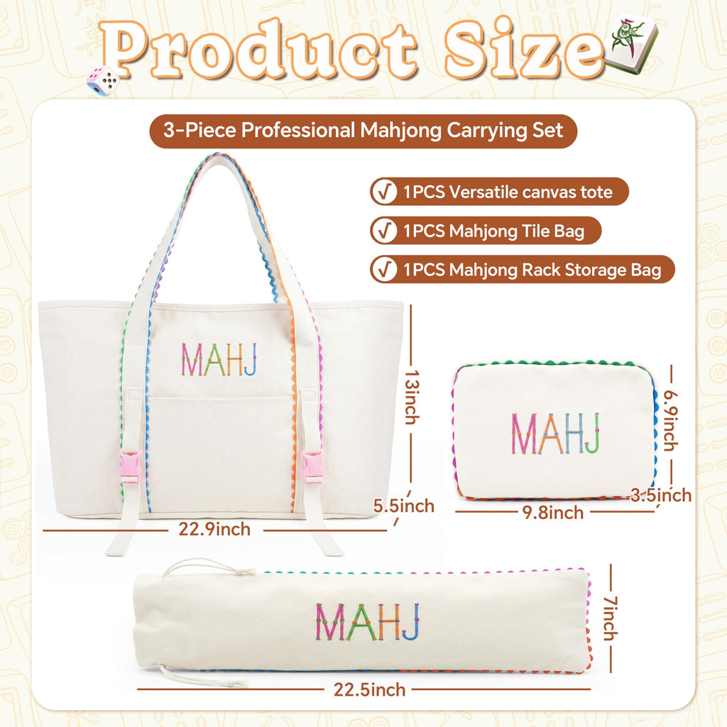 3 Pcs Canvas Mahjong Bag Set L319912
