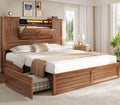 Queen Size Wooden Platform Bed Frame with Headboard Storage Drawers B86340