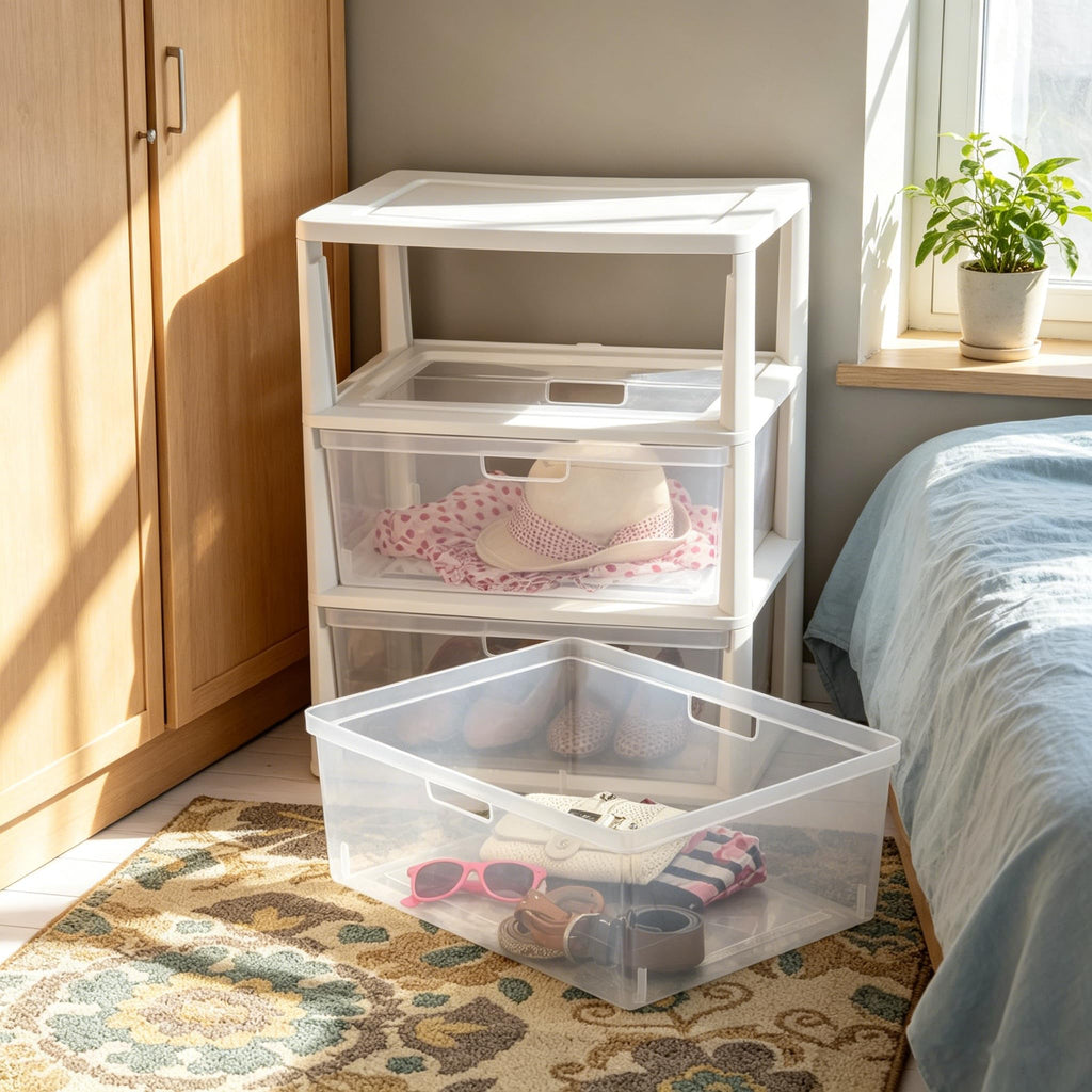 White 3-Drawer Plastic Storage Tower with Clear Bins B531846