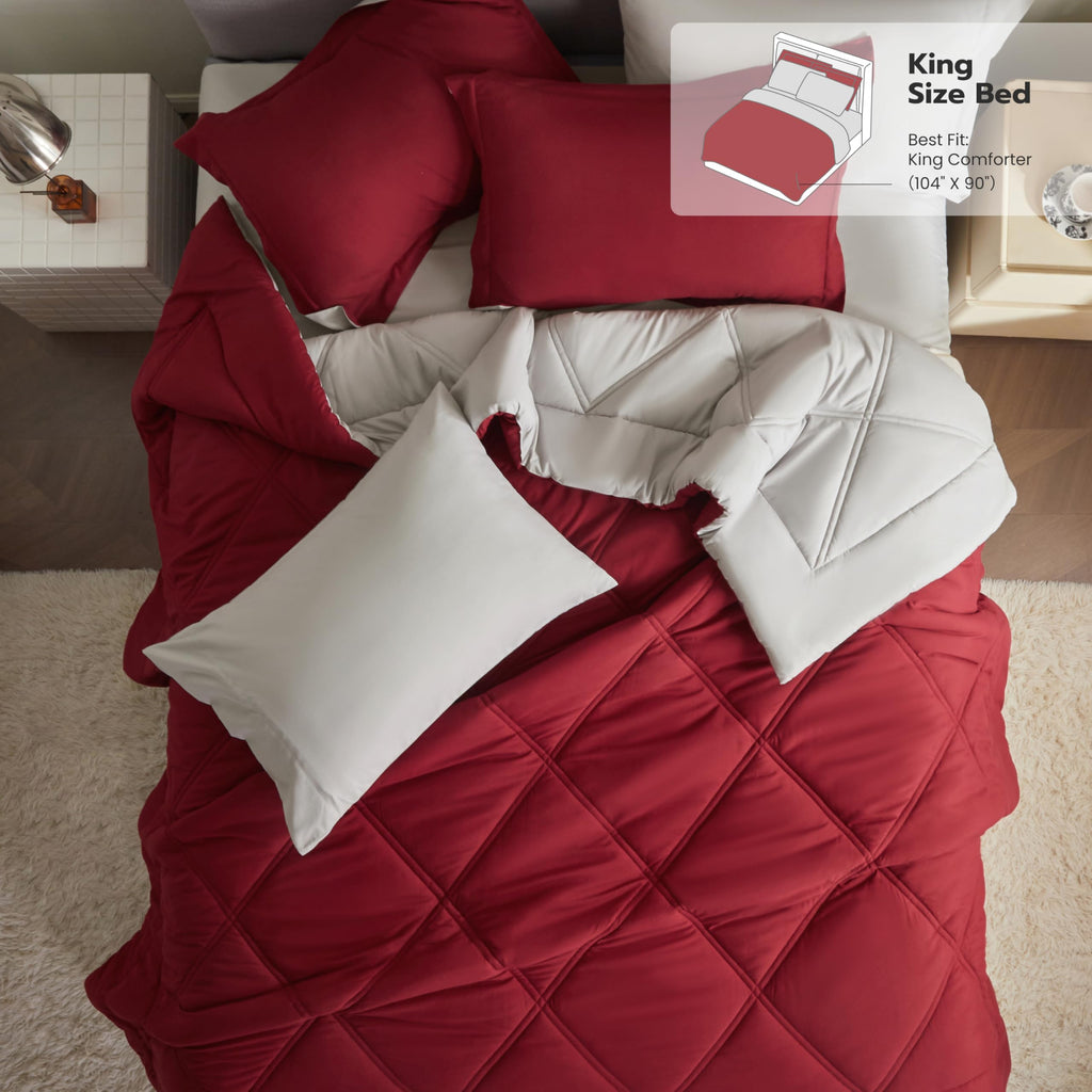 King Size 7 Pieces Red Bedding Set with Sheets W8625