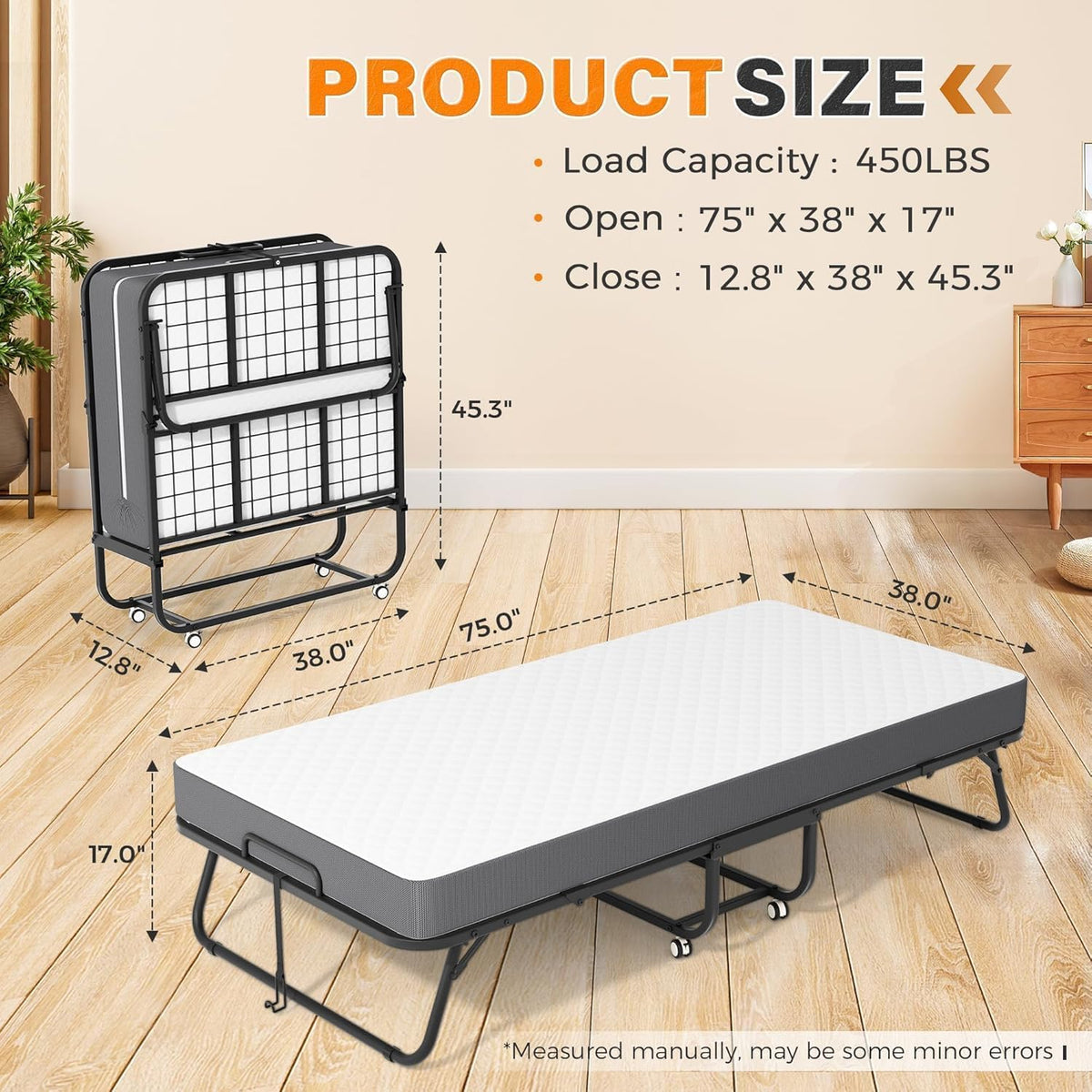 75"x 38" Twin Size Folding Bed with 5" Memory Foam Mattress A695410