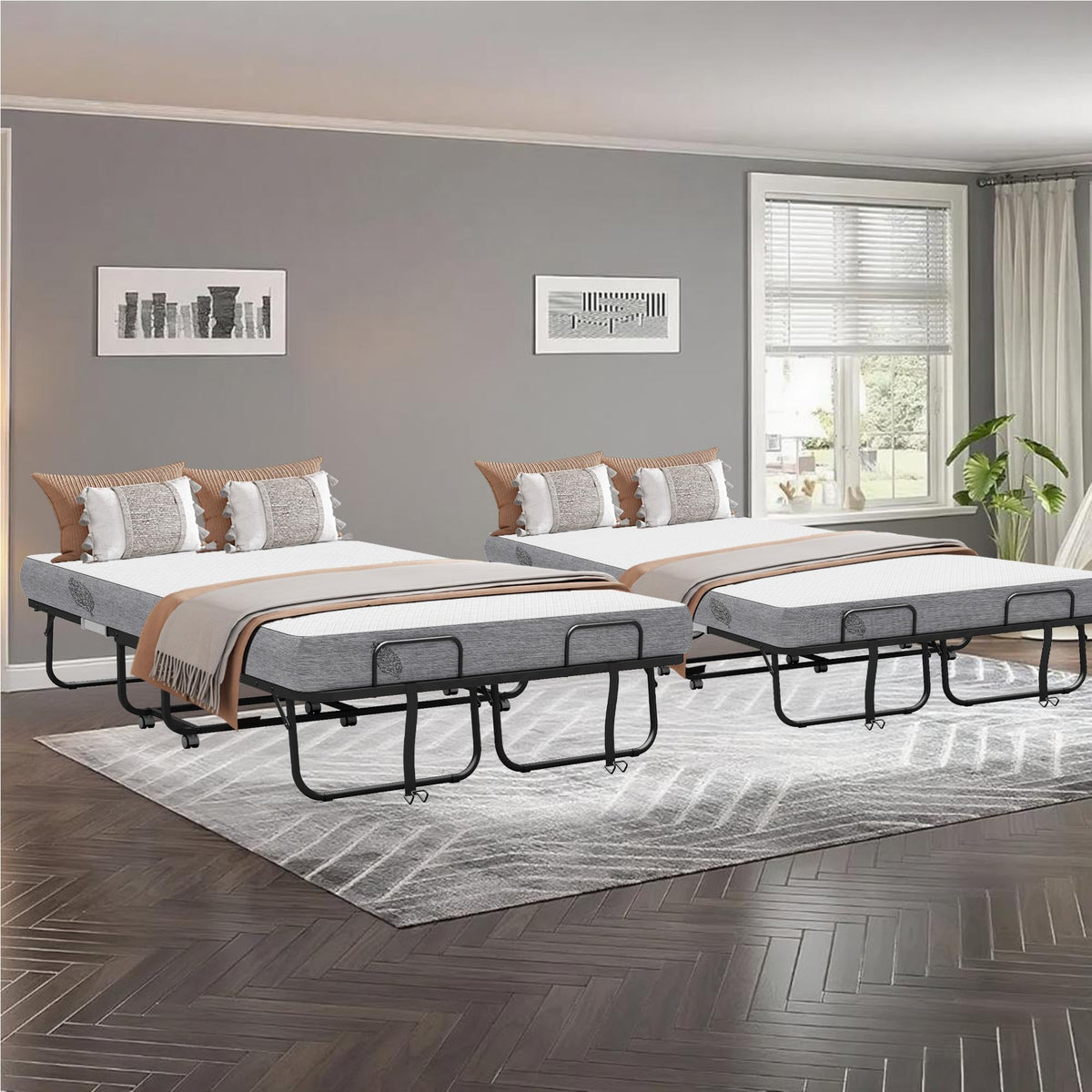 Folding Bed with Mattress Full Size 75 X 54 inch Memory Foam on Wheels H443