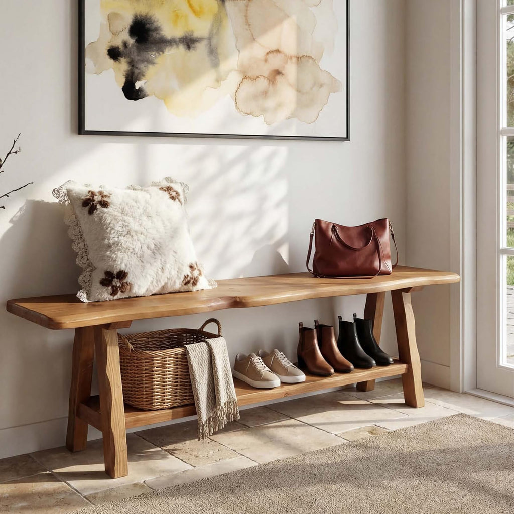 Brown Solid Wood Entryway Bench I4200