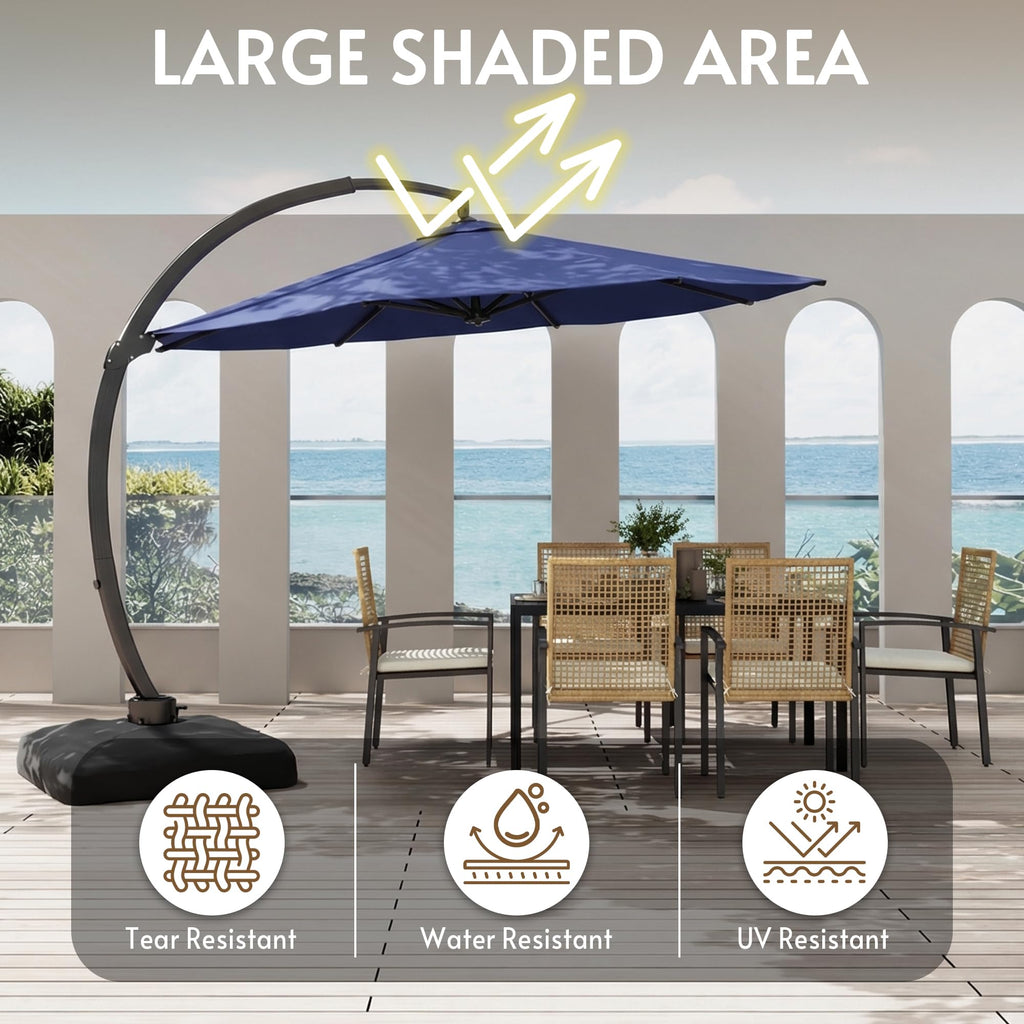 12FT Navy Blue Cantilever Patio Umbrella with Base Y630