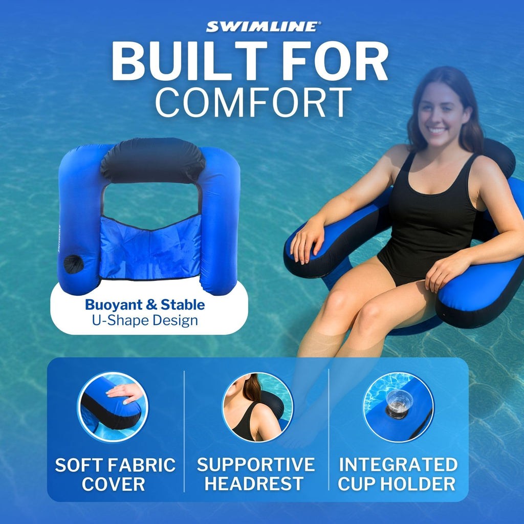 Fabric Covered Inflatable Pool Lounger with Cup Holder R950289