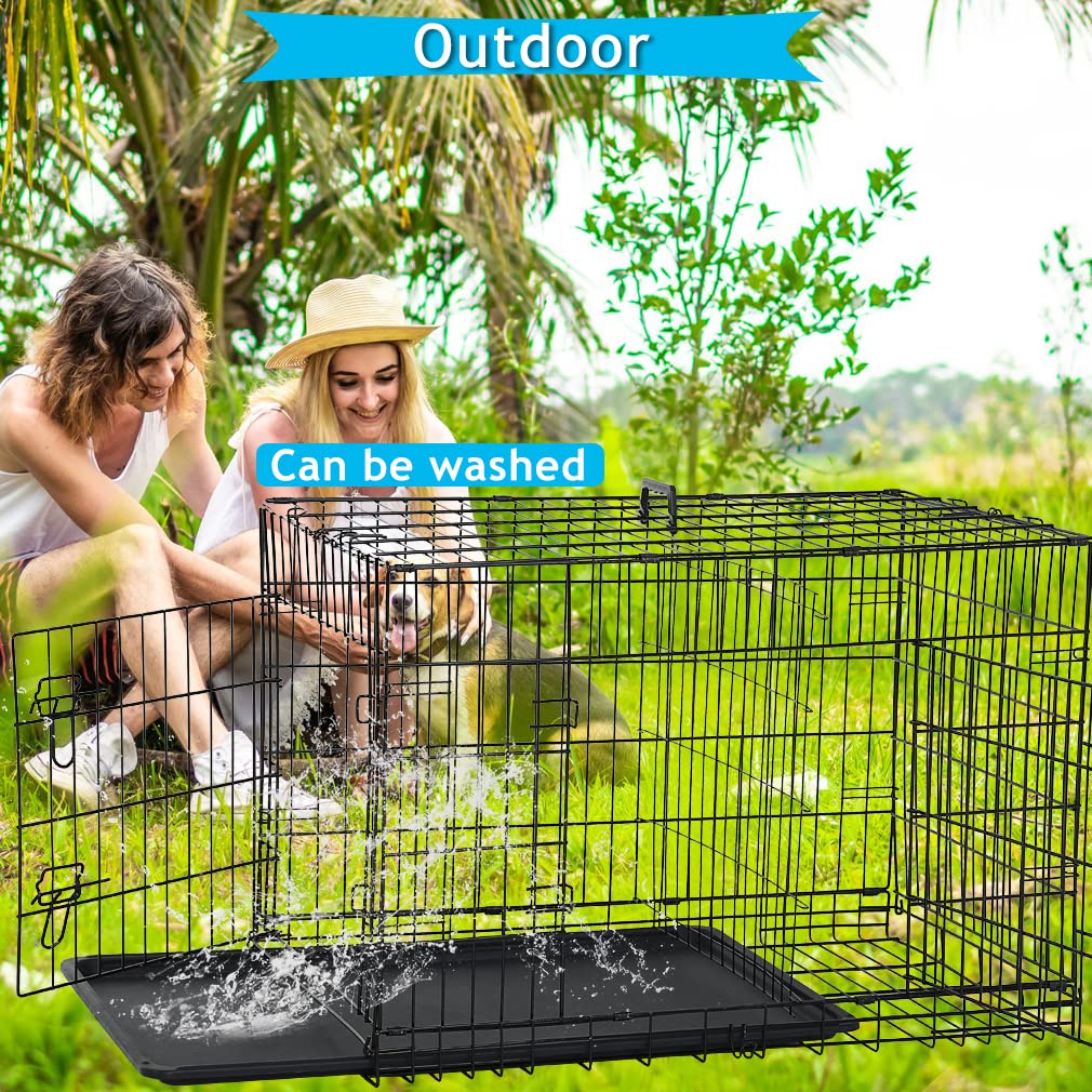 Folding Metal Dog Crate with Divider and Tray J59782