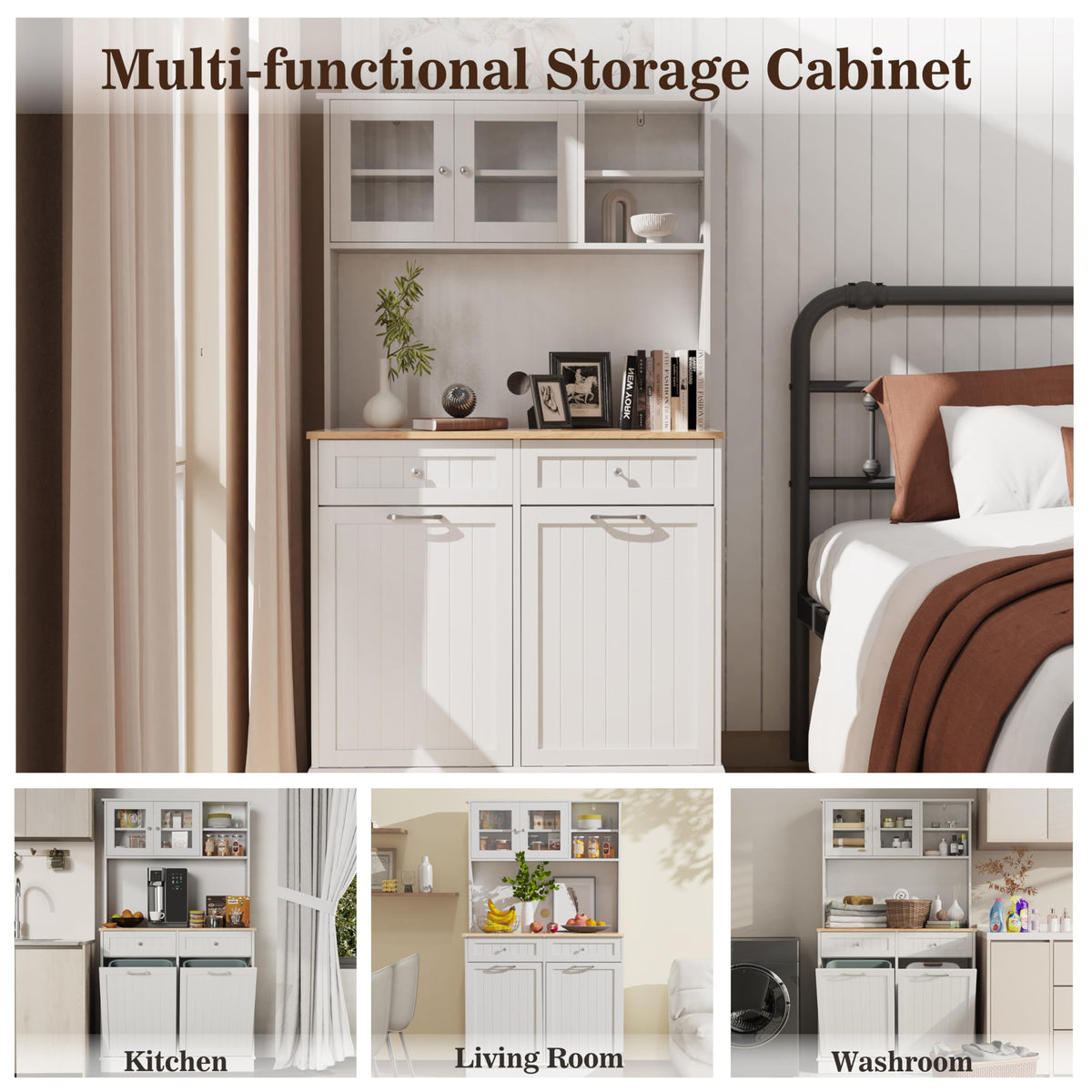 White Tilt Out Trash Can Cabinet T59339