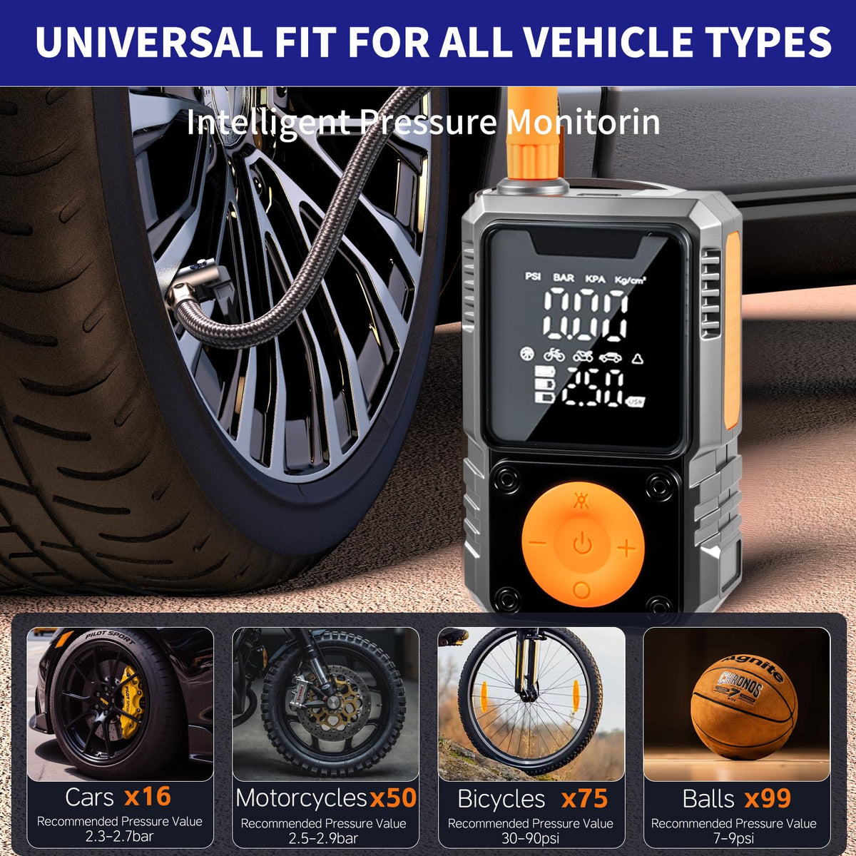 Portable 150PSI Cordless Tire Inflator with Pressure Gauge C9122