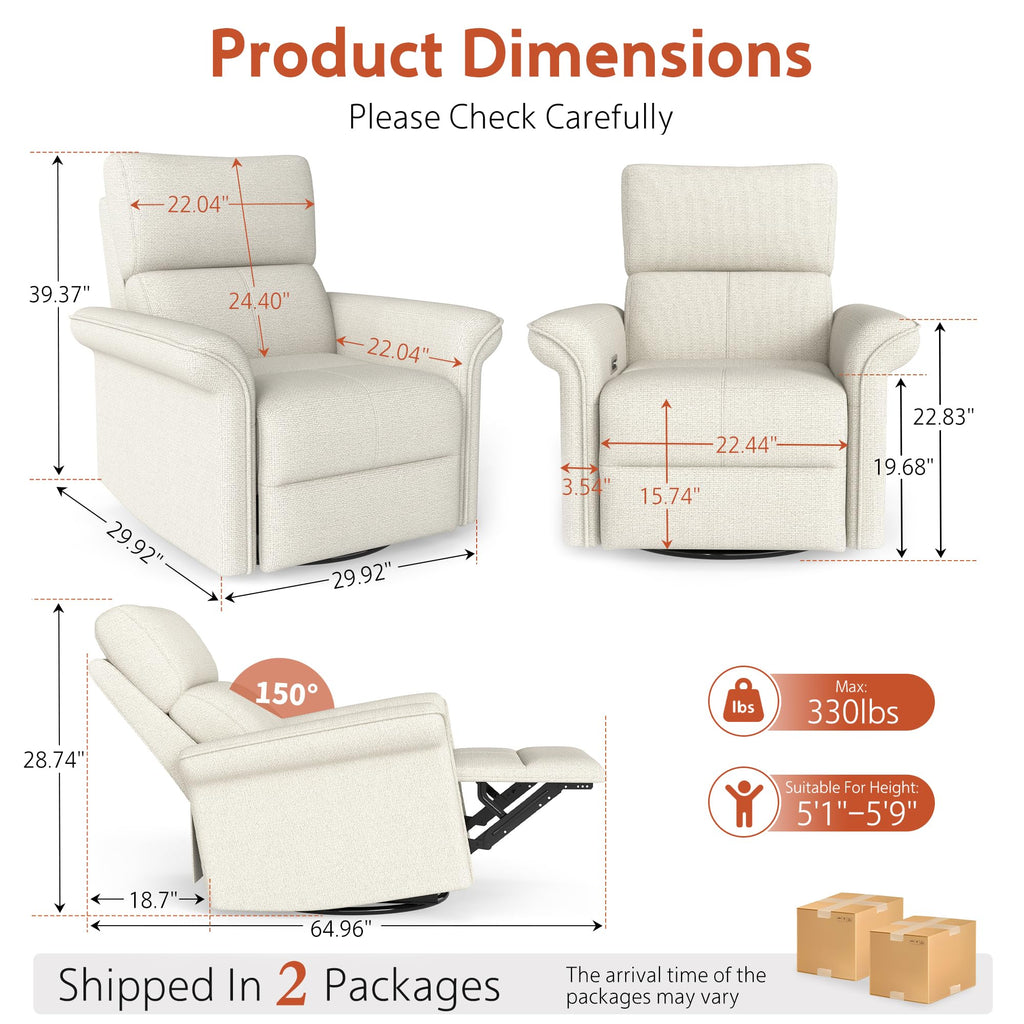 Fabric Light Gray Swivel Rocker Recliner Chair K93687