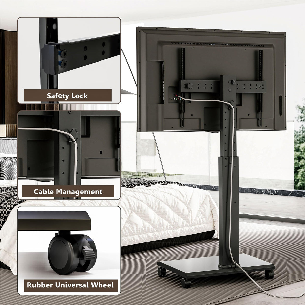 Rolling TV Stand with Rotation Function for 32-75 Inch TVs, Black N14783