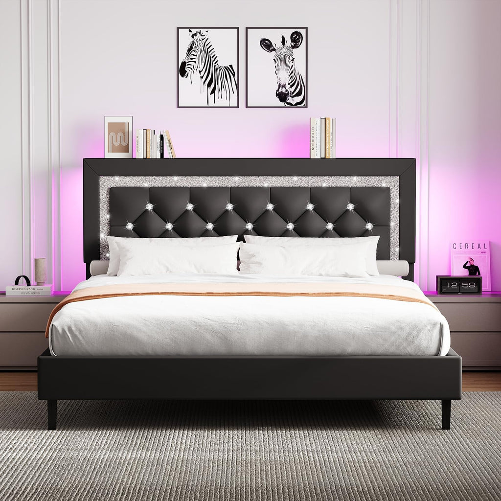 Black Full Bed Frame with LED Lights C3489
