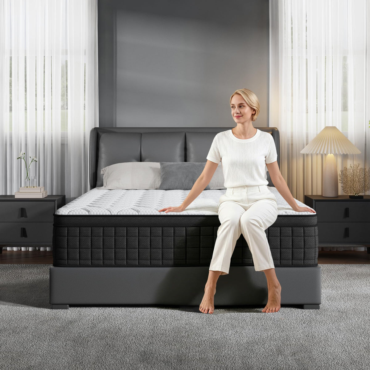 Queen 12 Inch Memory Foam Hybrid Pocket Spring Medium Firm Mattress J72917