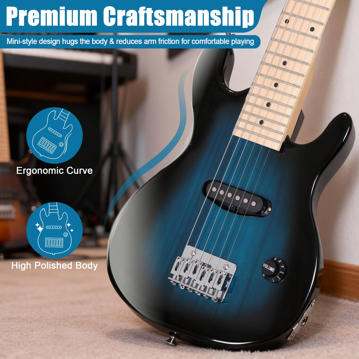30" Blue Electric Guitar Beginner Kit with Amp and Bag A8365