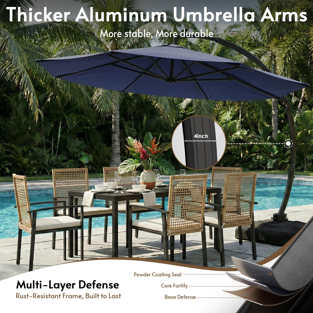 12FT Navy Blue Cantilever Patio Umbrella with Base Y630