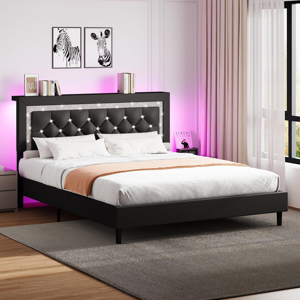 Black Full Bed Frame with LED Lights C3489
