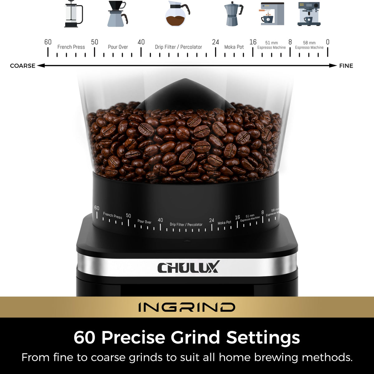 Electric Coffee Grinder with 60 Grind Settings U141
