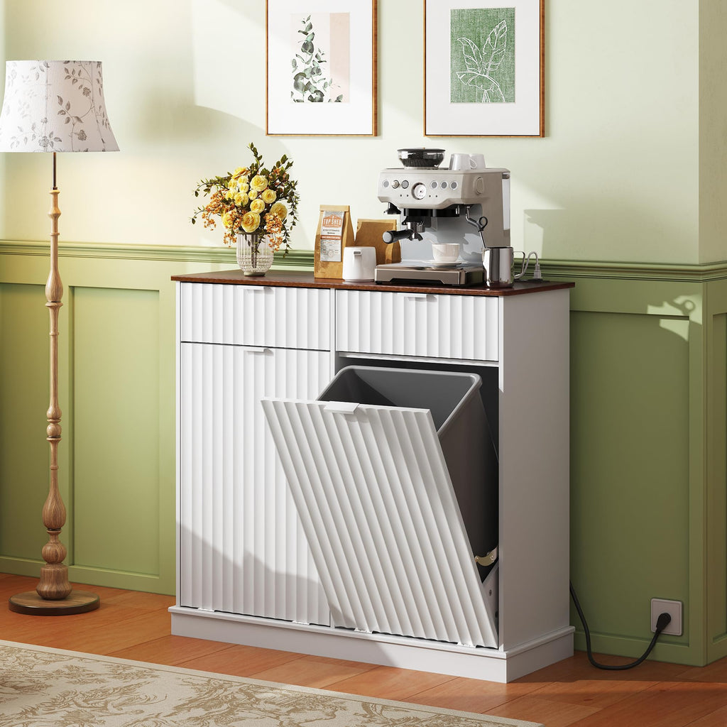 2*10 Gallon Double Tilt Out Trash Can Cabinet White J604848