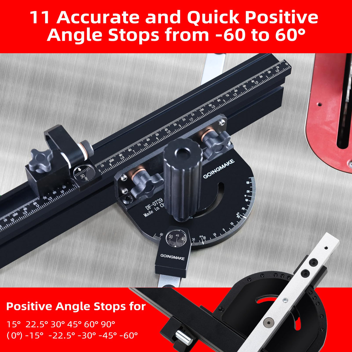 Portable Table Saw Miter Gauge with 18 Inch Fence and Flip Stop Y13546