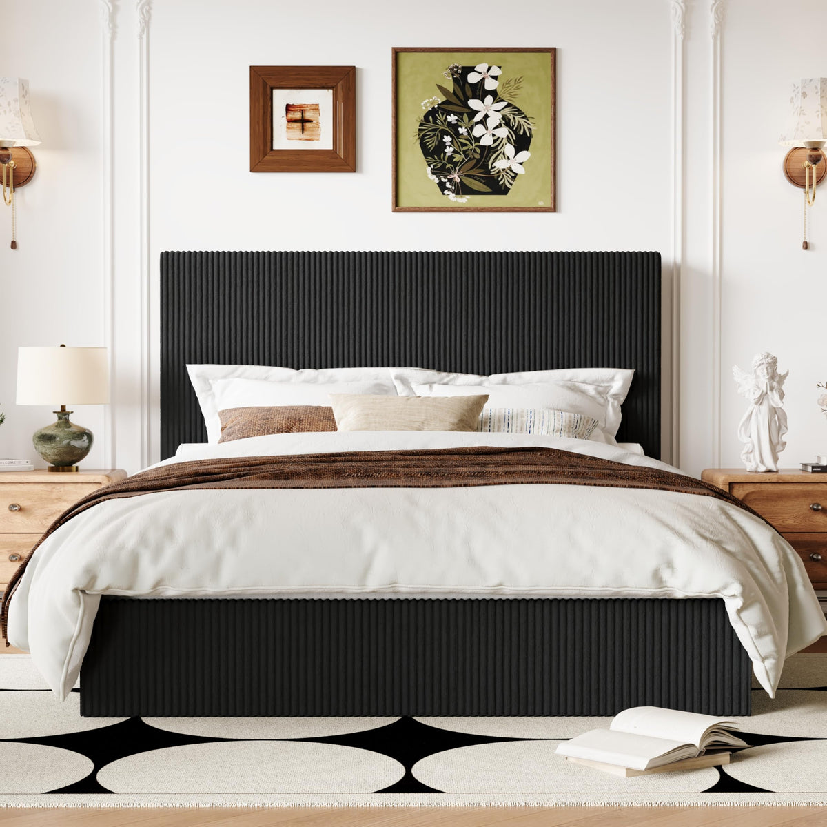 Queen Bed Frame with Adjustable Corduroy Headboard K723234
