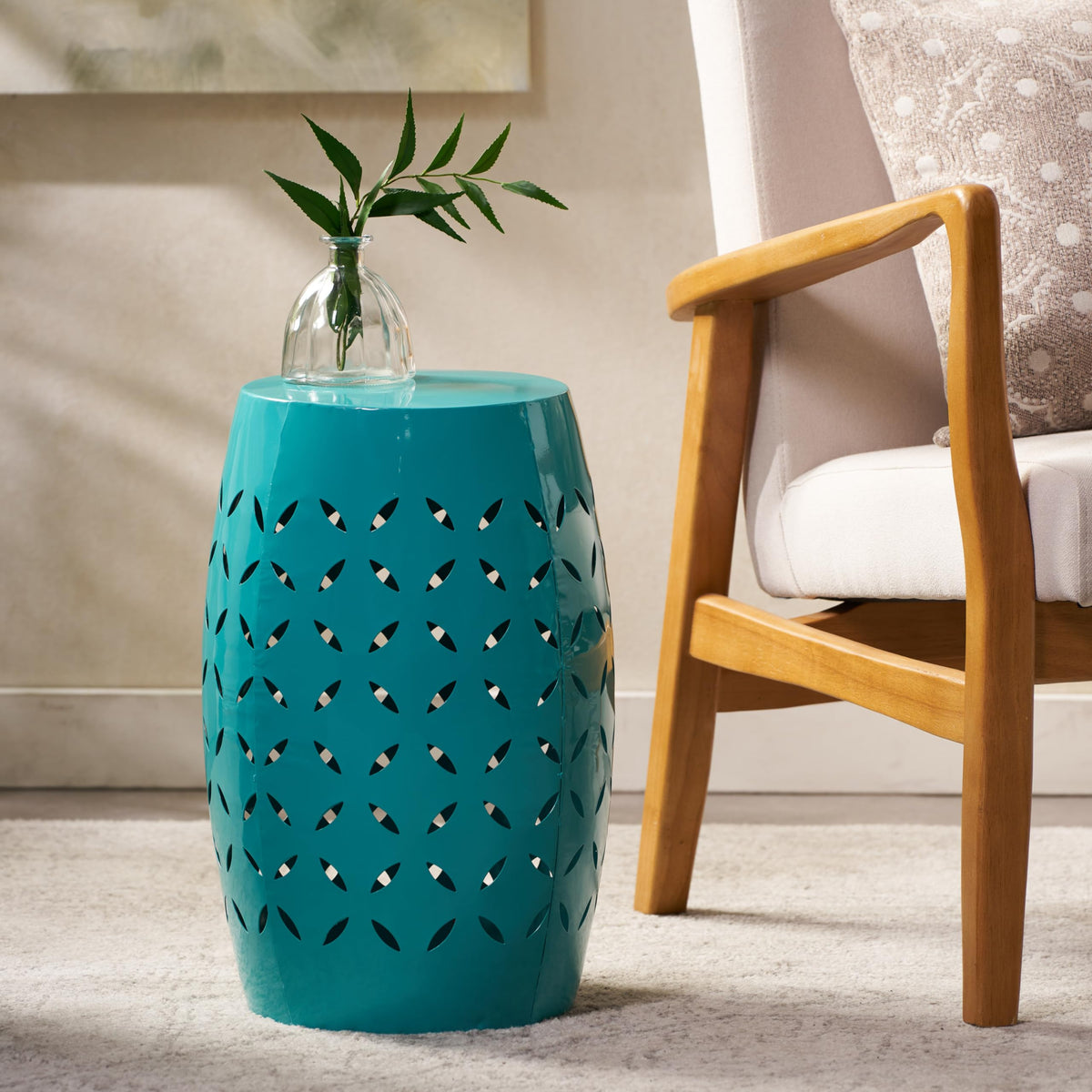 Teal Metal Garden Stool U3897