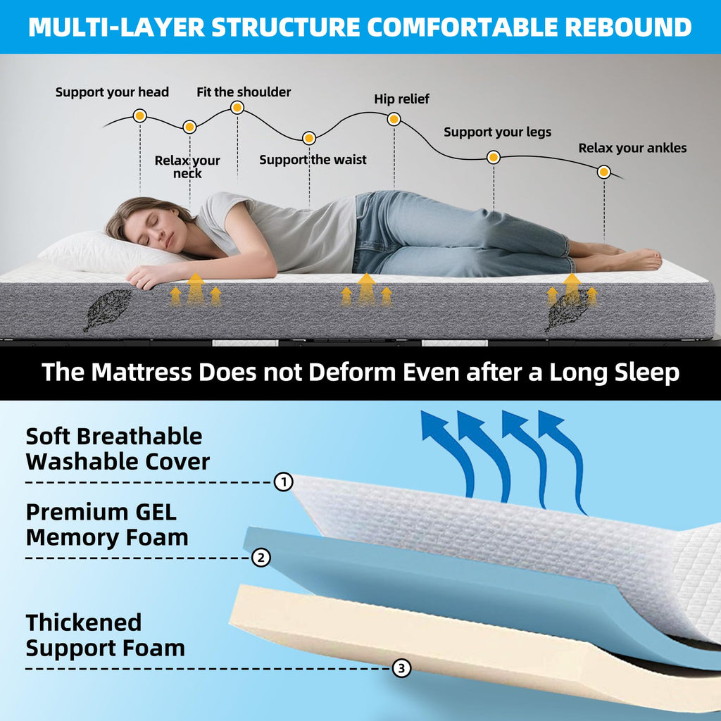 Folding Bed with Mattress Full Size 75 X 54 inch Memory Foam on Wheels H443