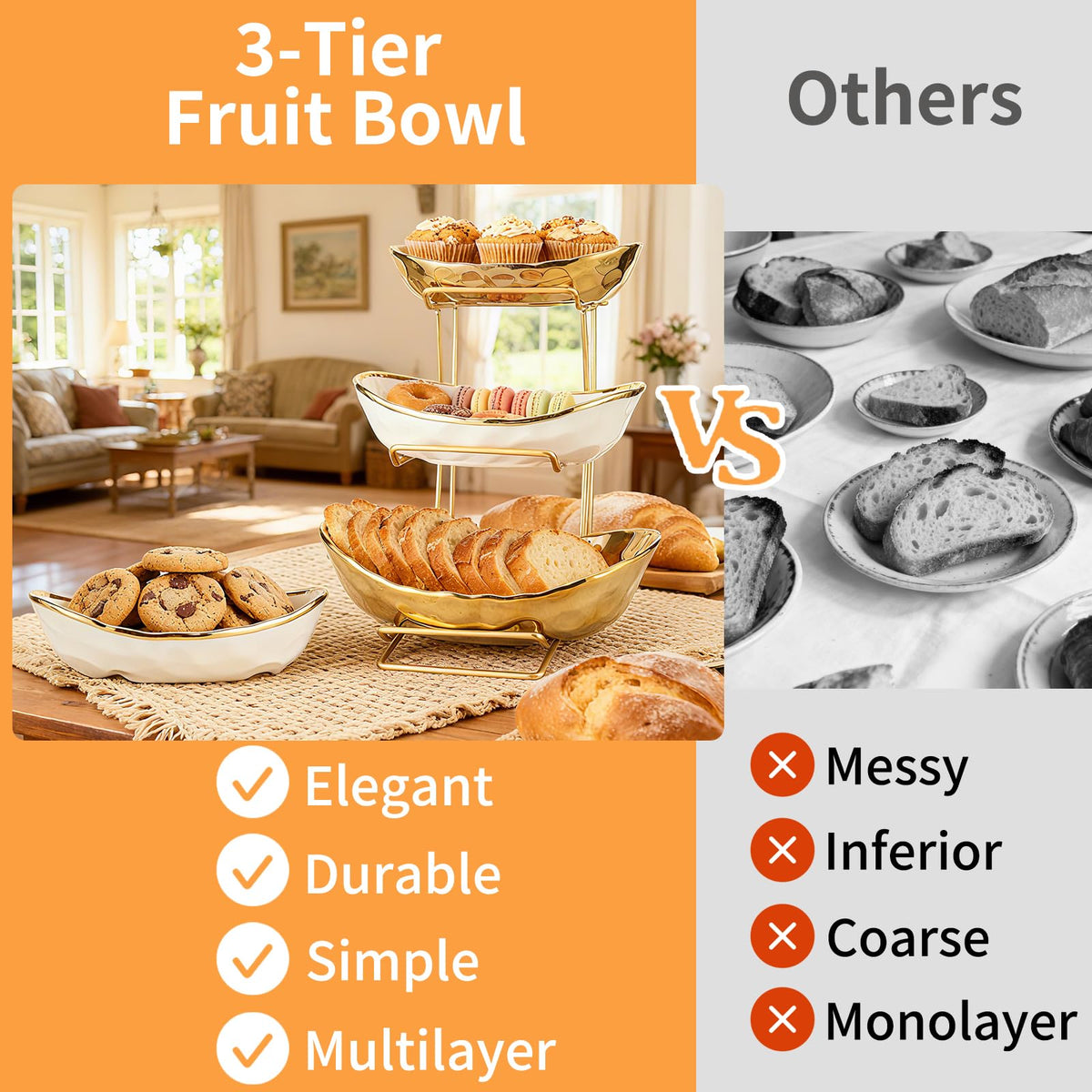 3 Tier Ceramic Fruit Bowl with Metal Rack H253
