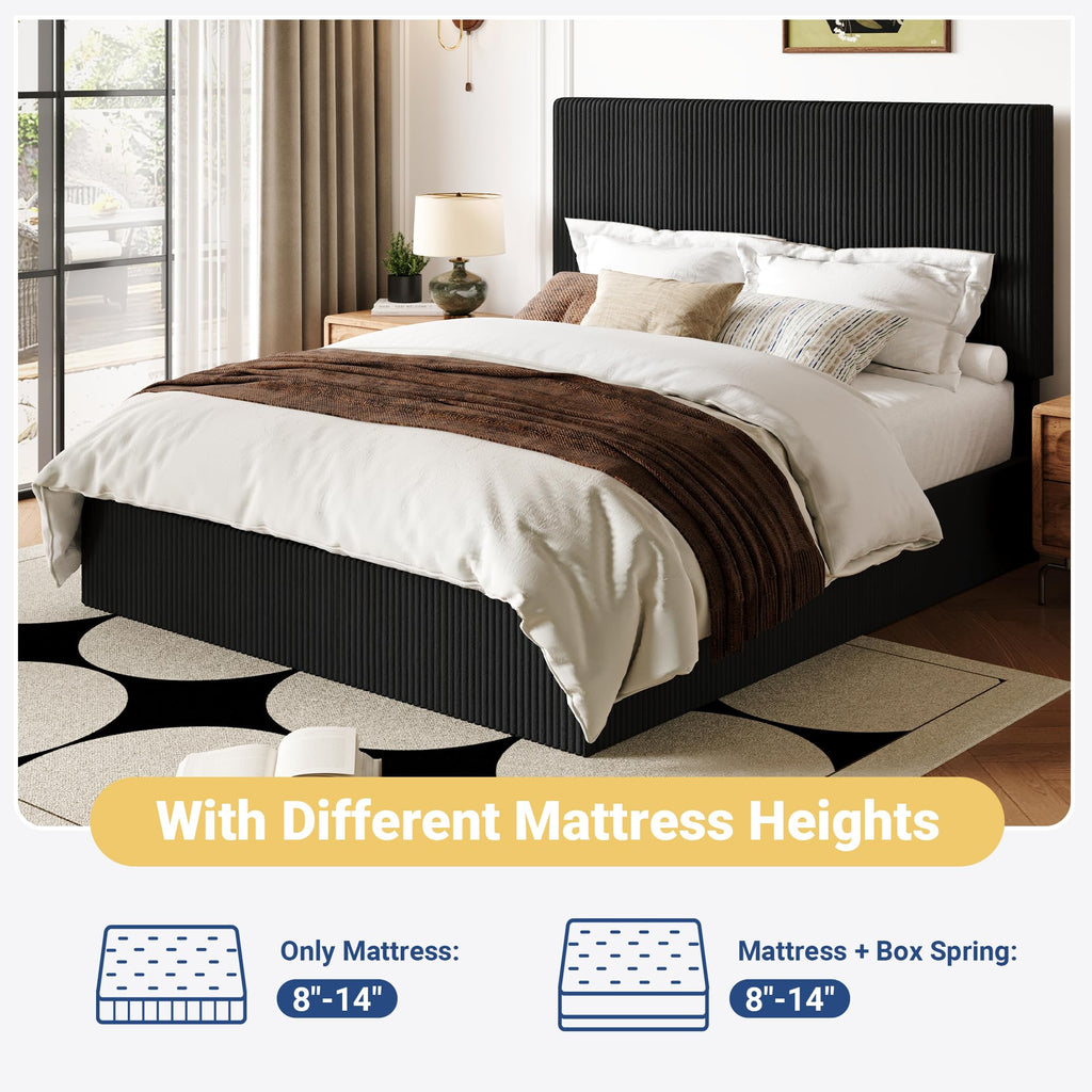 Queen Bed Frame with Adjustable Corduroy Headboard K723234