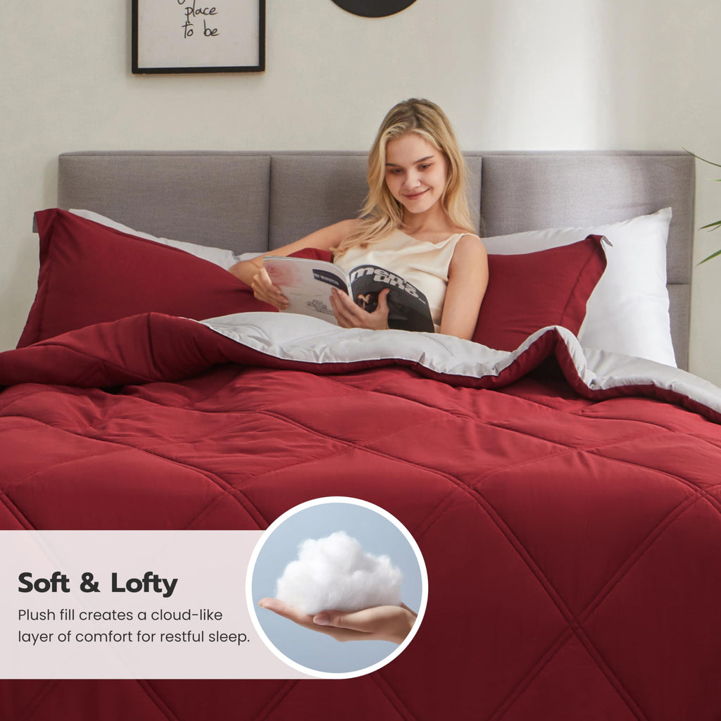 King Size 7 Pieces Red Bedding Set with Sheets W8625