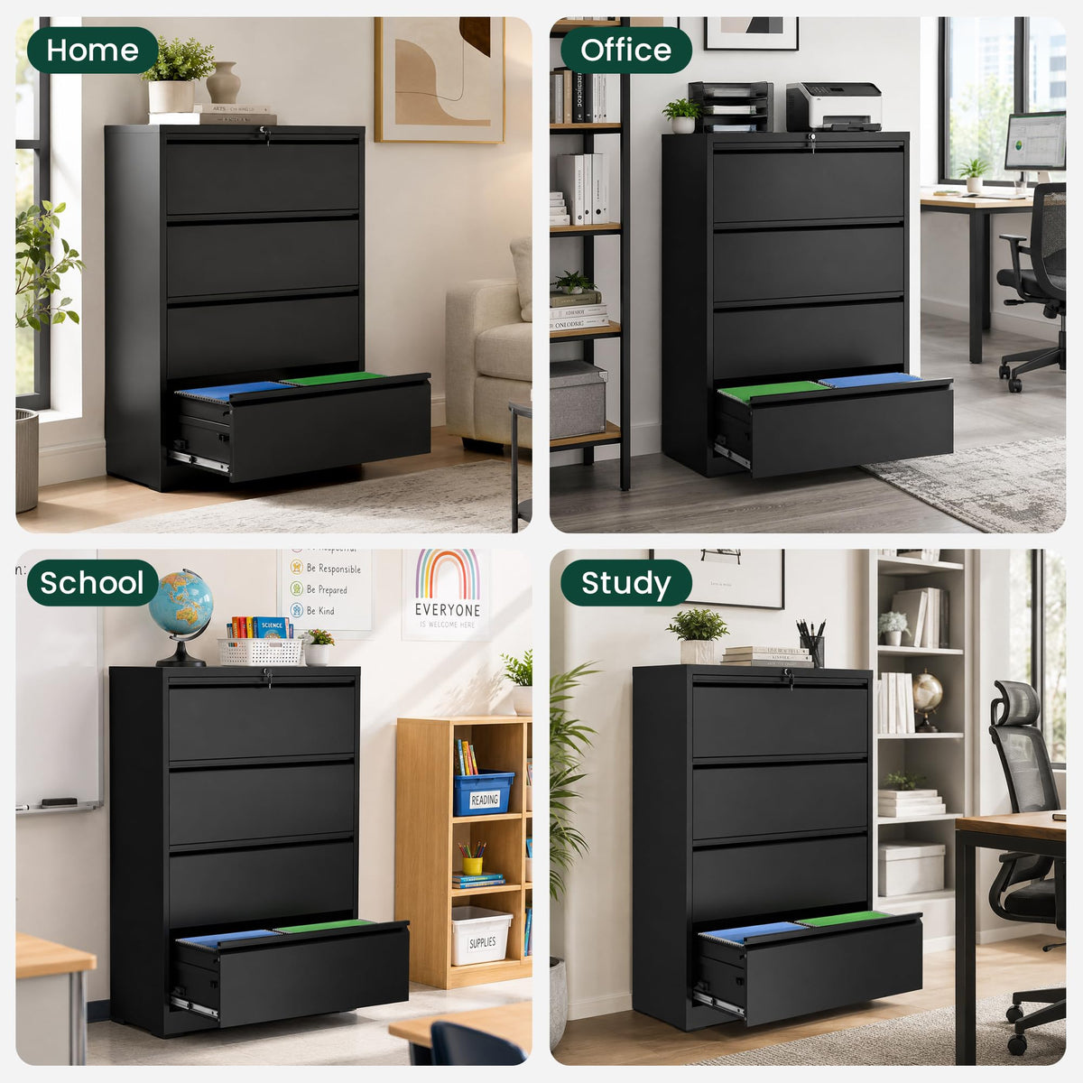4 Drawer Black Metal File Cabinet Q958083