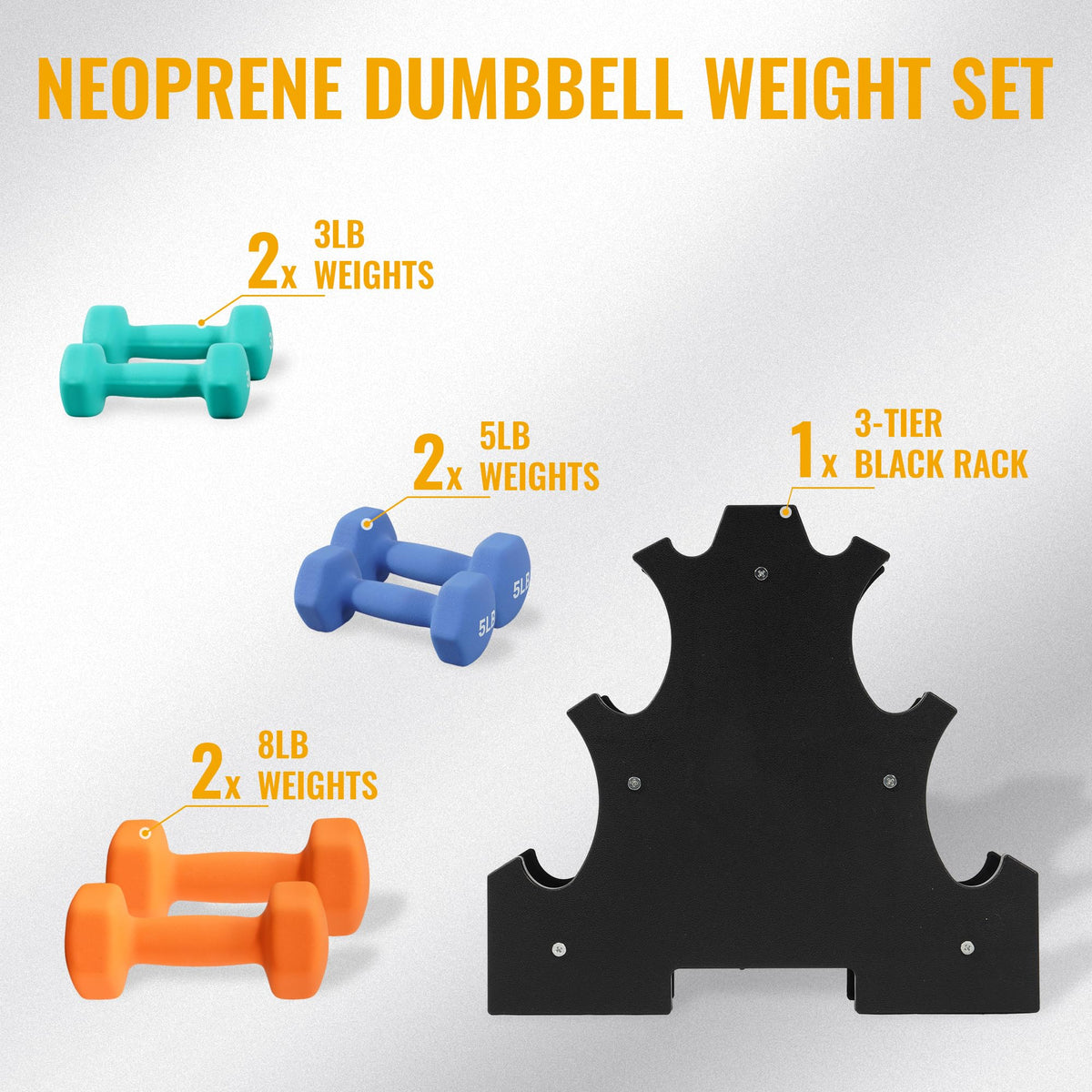 Neoprene Dumbbell Set with Rack M689