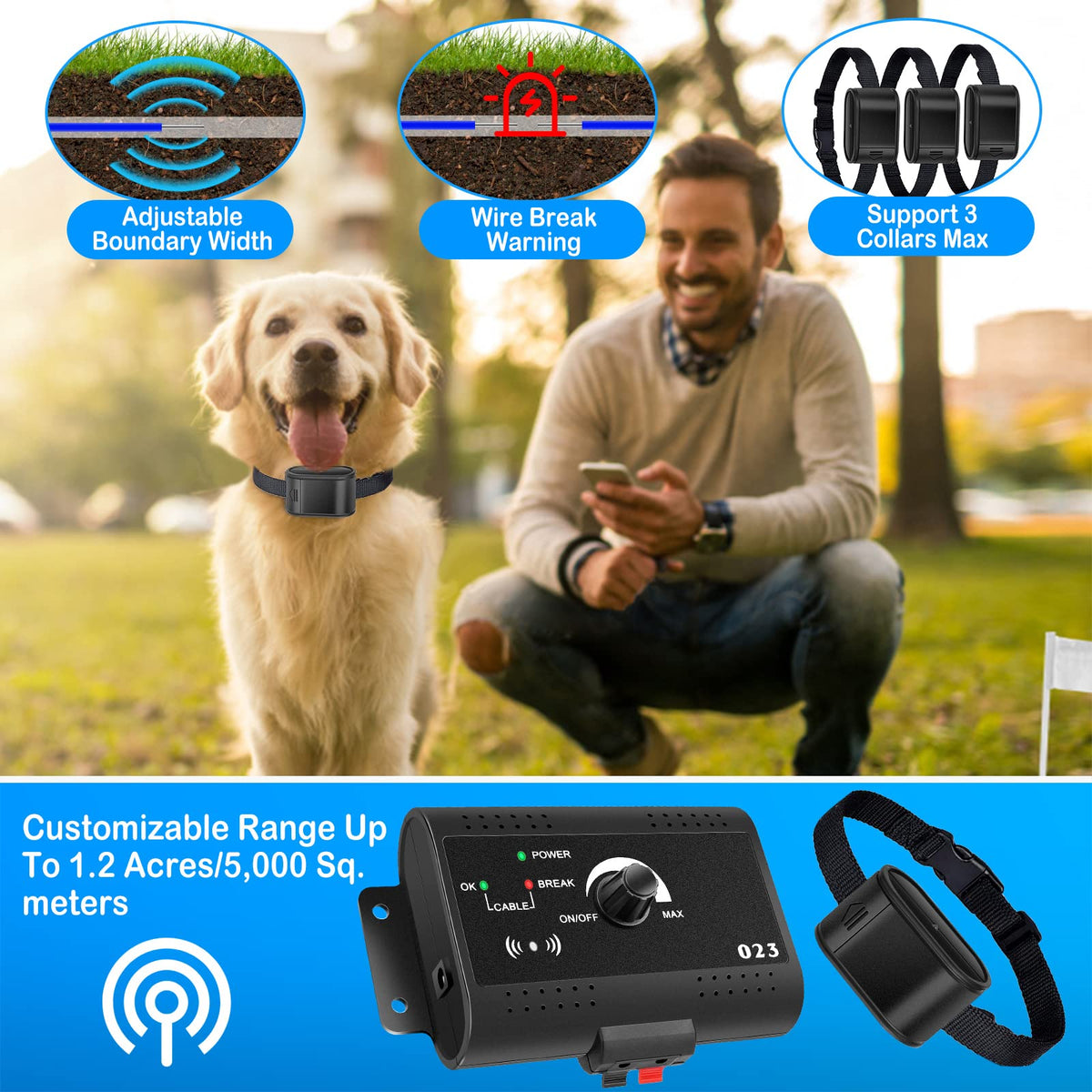 Wireless Dog Fence System with Waterproof Shock Collar W33295